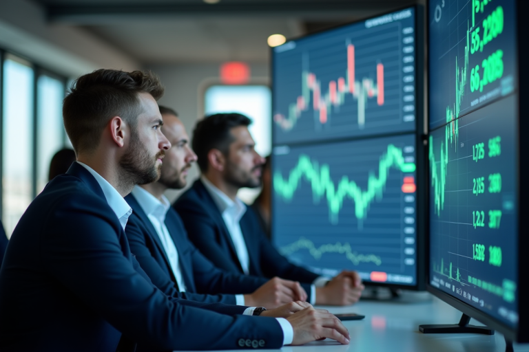 Groupe d'analystes financiers dans un bureau européen