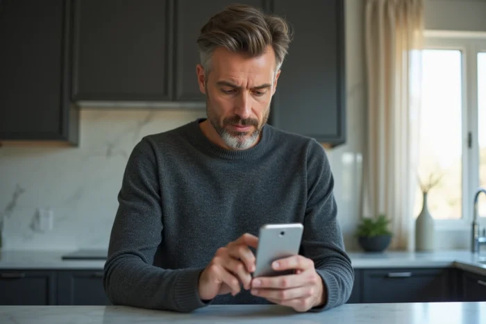 Homme utilisant un smartphone pour créer un compte Gtrouve et gérer ses démarches administratives
