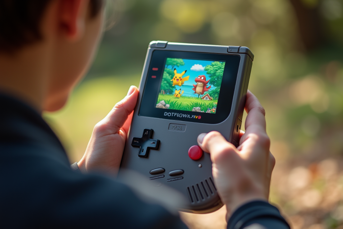 Console portable Pokémon des années 90 en mains d'un jeune adulte