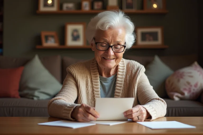 Femme âgée lisant une lettre avec nostalgie