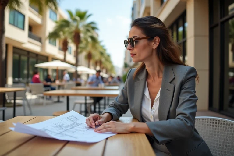 Femme professionnelle à Casablanca examine des plans architecturaux