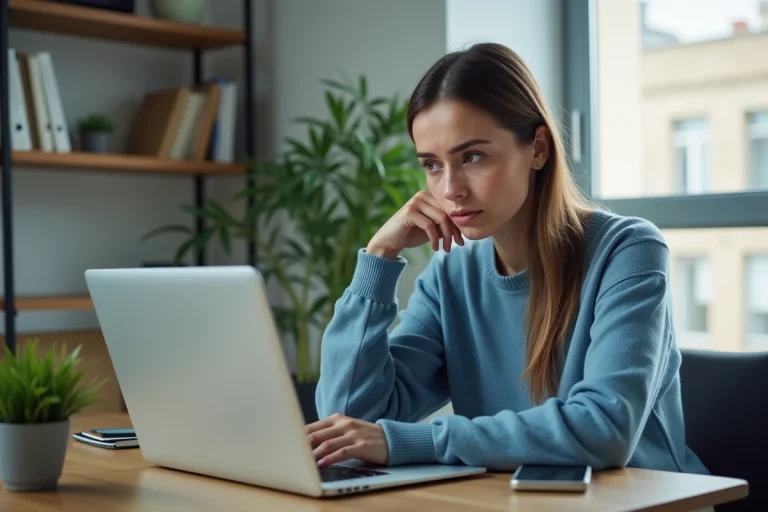 Jeune femme concentrée sur un formulaire en ligne