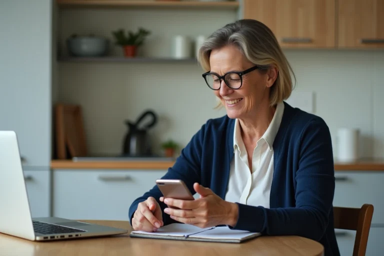 Femme d'âge moyen utilisant son smartphone pour prendre un rendez-vous médical