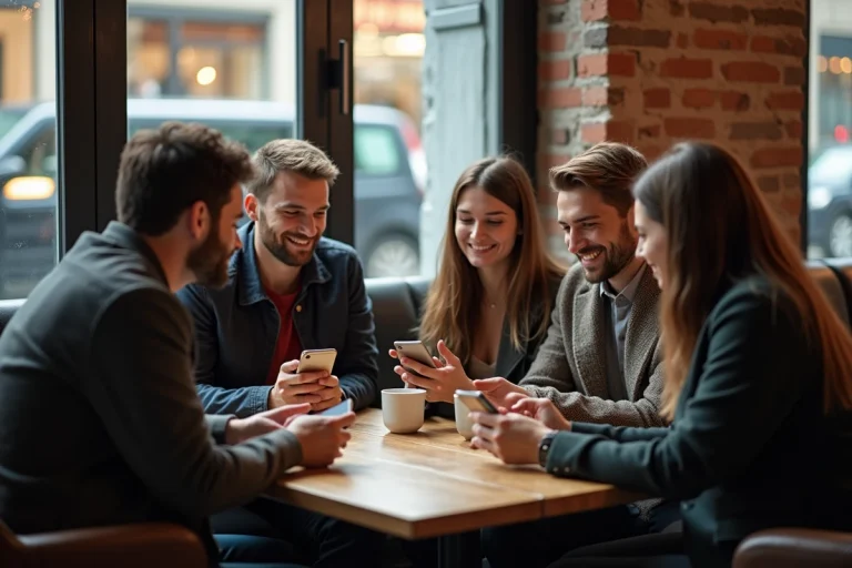 Groupe de jeunes adultes dans un café urbain moderne