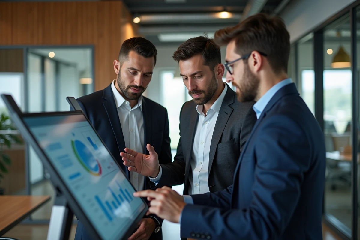 Groupe de professionnels discutant autour d