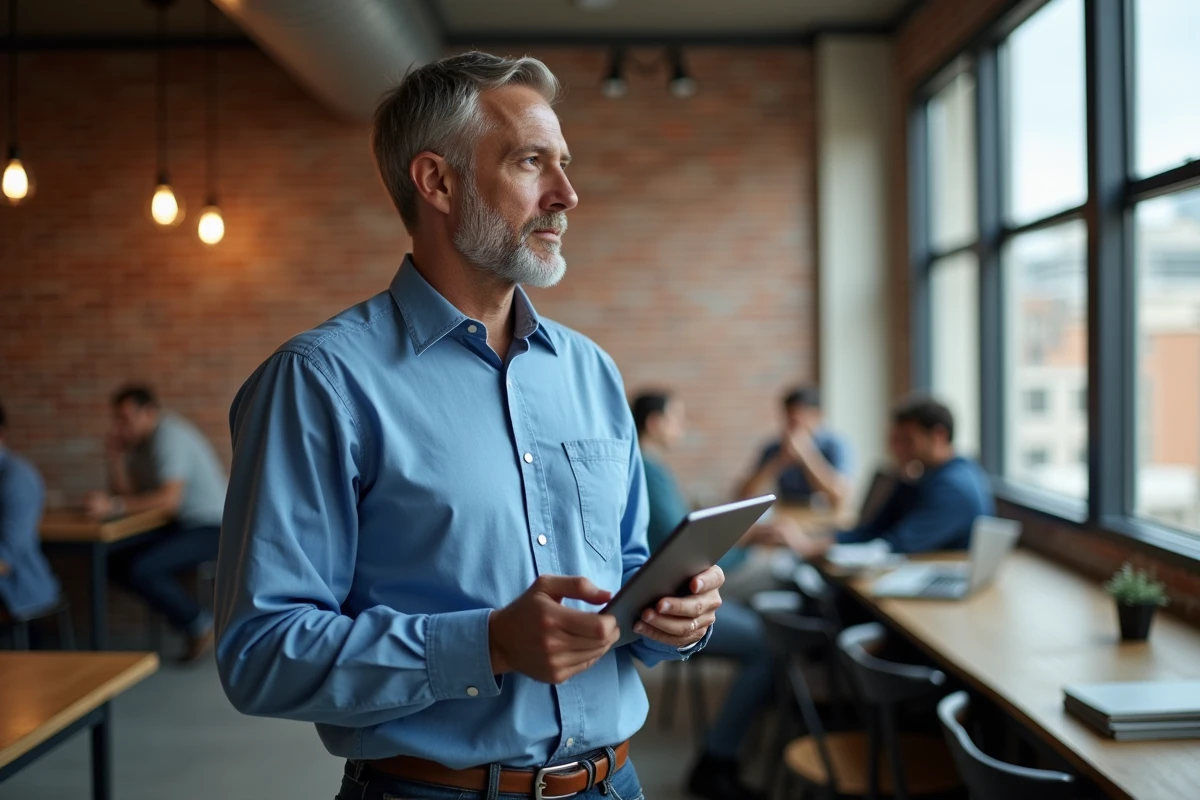 Homme daffaires dans un espace de coworking urbain