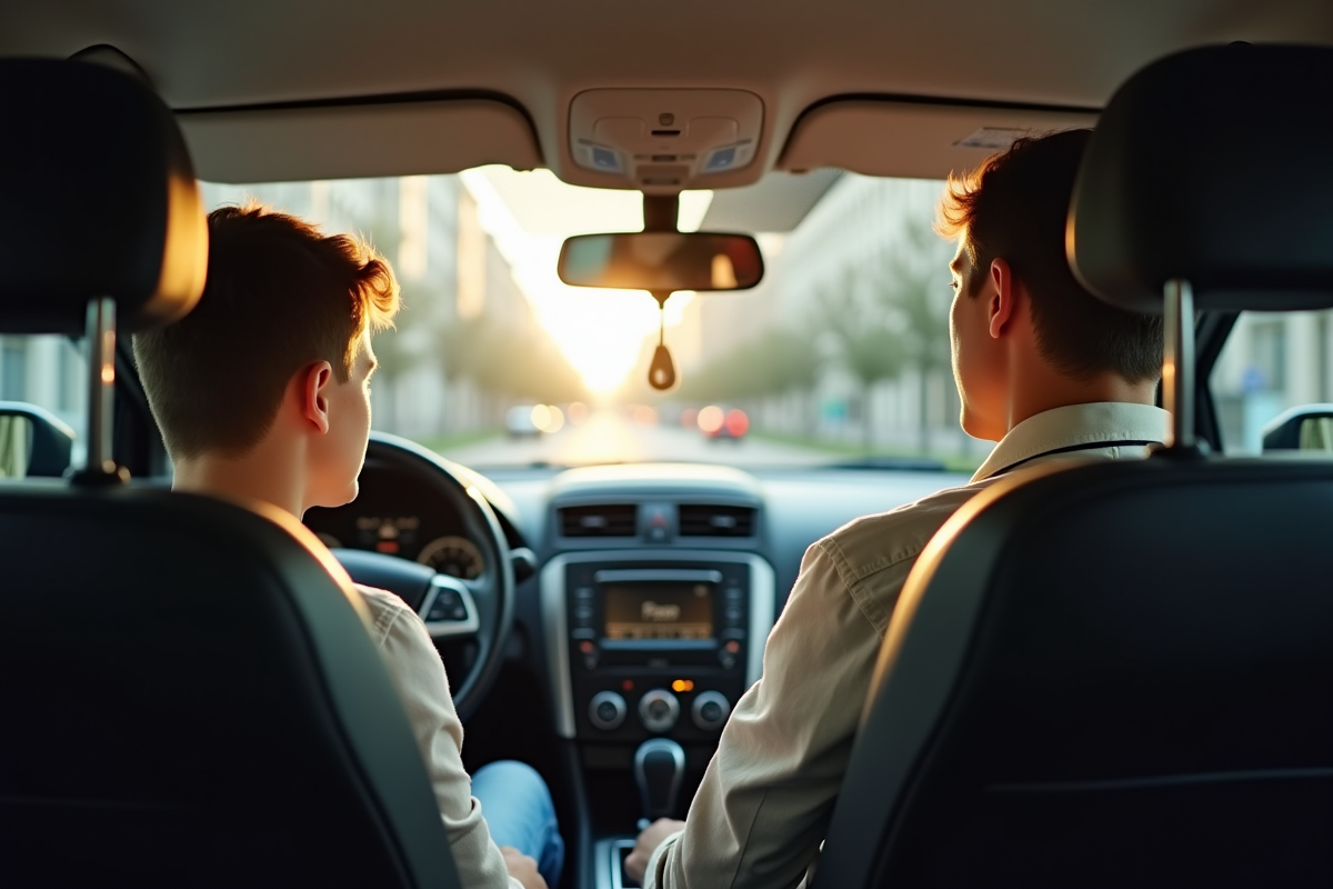 Instructeur de conduite avec un adolescent nerveux dans la voiture