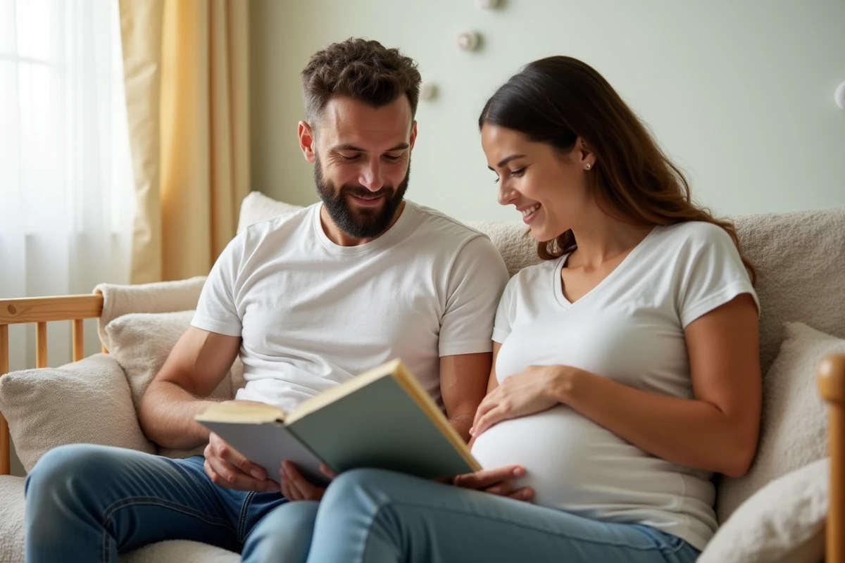 Père lisant un livre dans la nursery