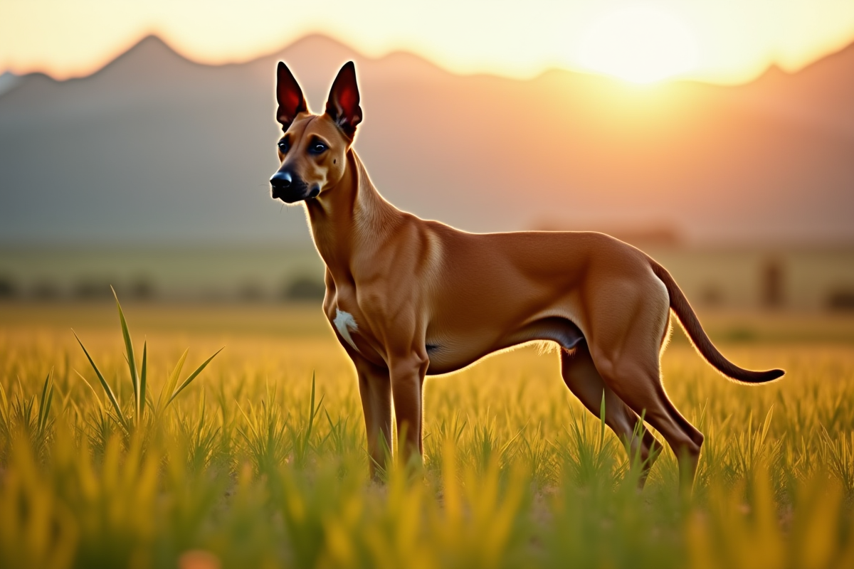 Chien Thai Ridgeback dans une prairie ensoleillee